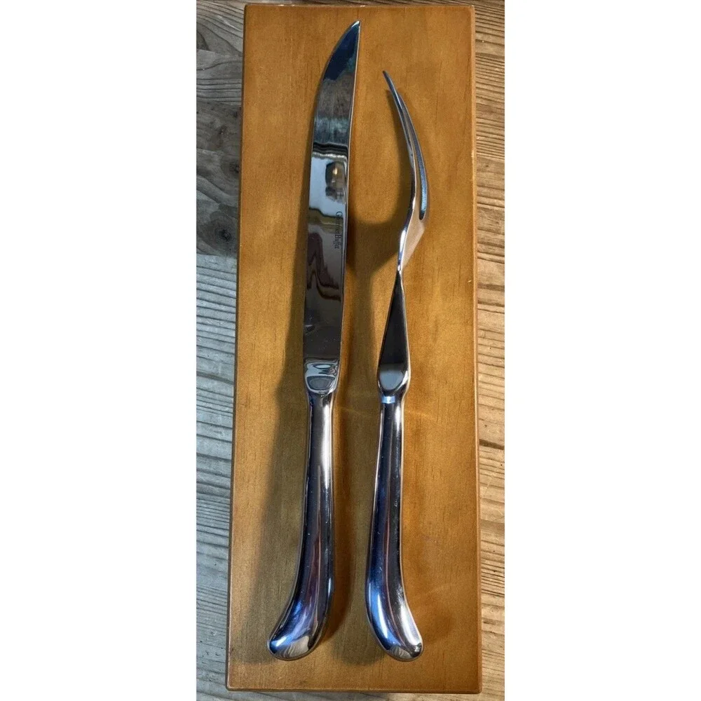 Gourmet Buffet 2 Piece Fork Knife Stainless Steel Carving Set In Walnut Wood Box